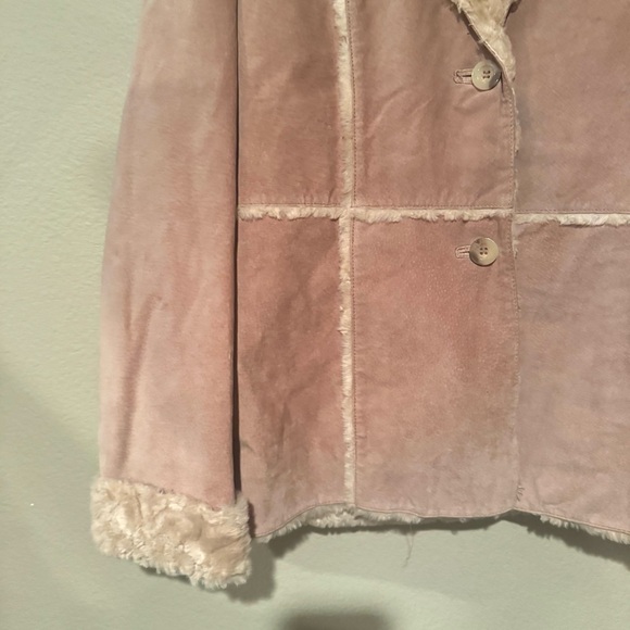 Giacca Vintage Leather Faux Fur Trim Button Front Jacket Tan Size Medium - Picture 4 of 7